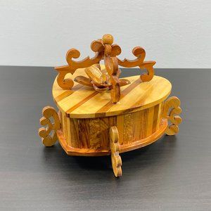 Vintage Jewelry Box, Heart Shaped, Red Velvet Lining, Storage Container, Brown K